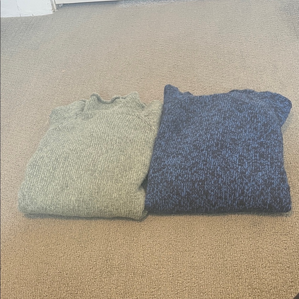 LL Bean Cotton Green and Blue Sweater Set
